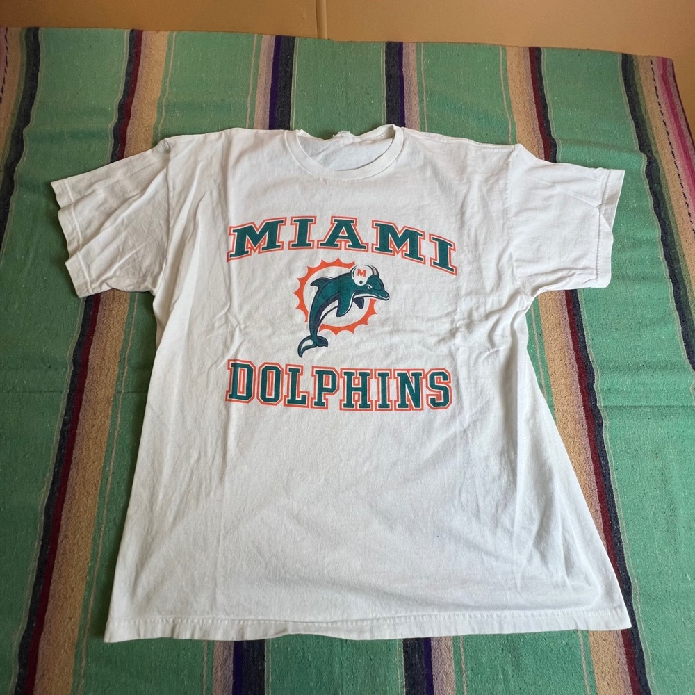 NFL Miami Dolphins T-Shirt Mens XL White Vintage Y2K Graphic Football Tee